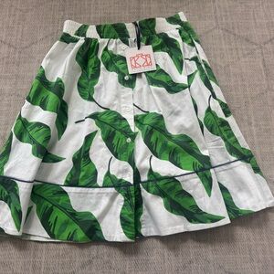 Katie Kime White Skirt with Green Leaf Print